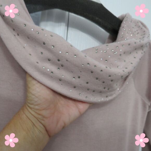 Mauve Pullover Knit Sweater with Cowl Neck and Sparkles Sz 8, Women Party Wear - Picture 4 of 9